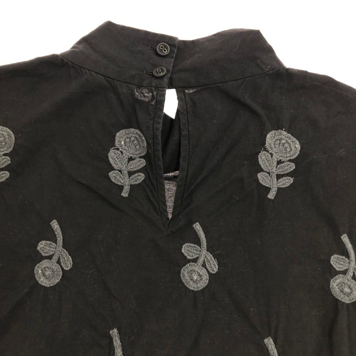 ミナペルホネン　bonheur 花柄　刺繍　フリル　ワンピース ブラック　38 ミナペルホネン bonheur 花柄 刺繍 フリル ワンピース ブラック 38