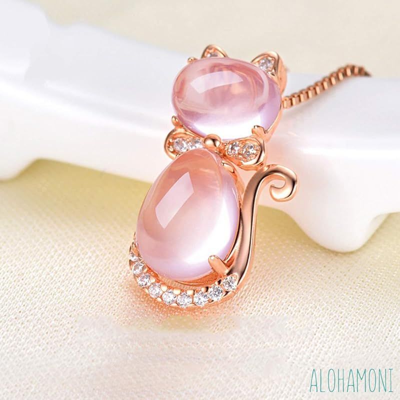 新品】 ALOHAMONI (アロハモニ) ピンクオパール ネックレス ネコ