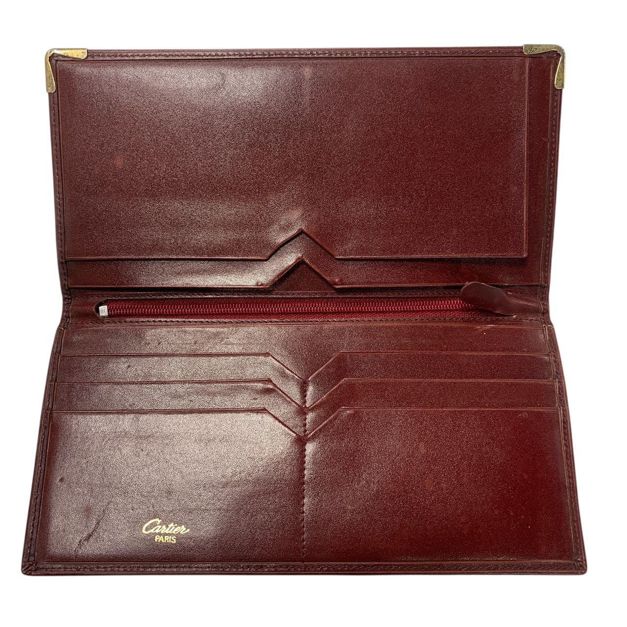 ♪3641 Cartier カルティエ 二つ折り財布 バーガンディ マストドゥ