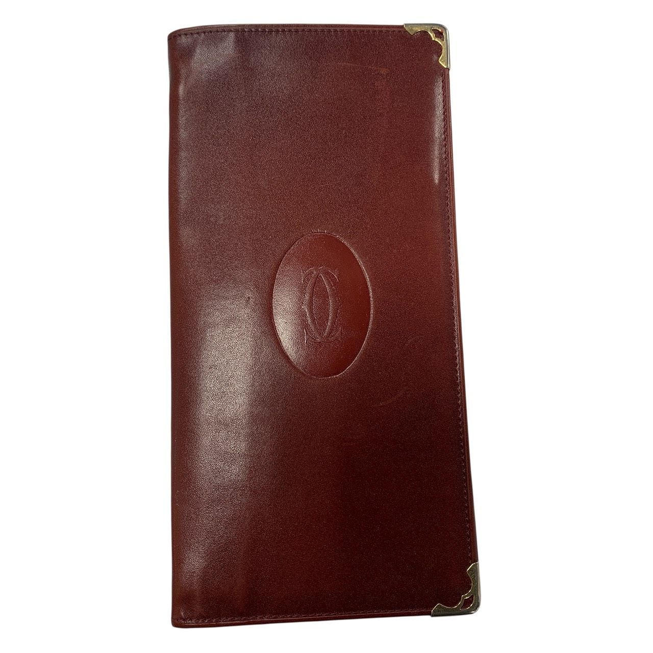 ♪3641 Cartier カルティエ 二つ折り財布 バーガンディ マストドゥ