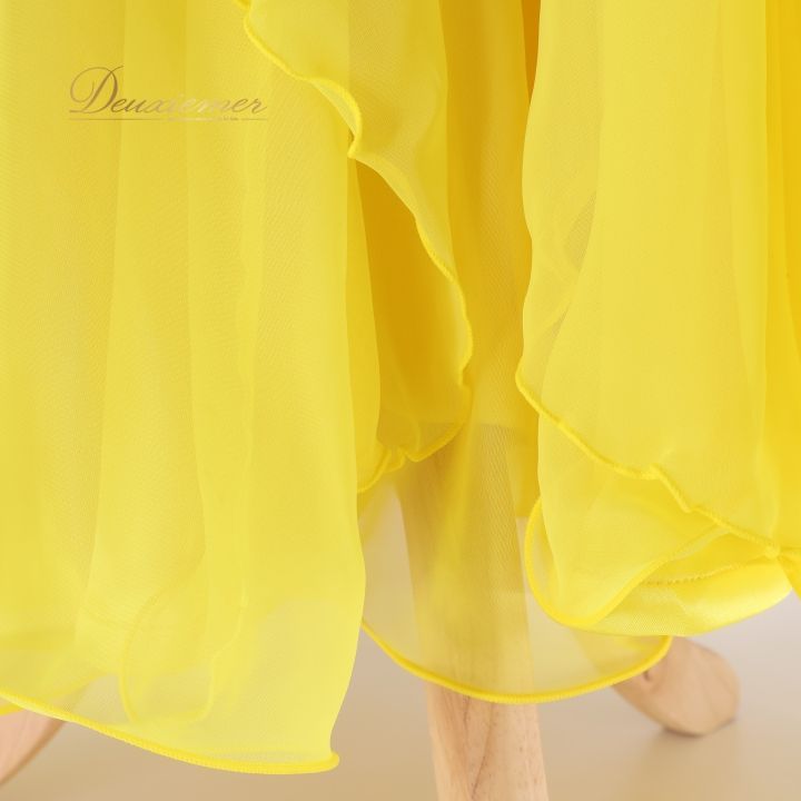 社交ダンス 衣装 ドレス ワンピース フロート レース 黄色 デモ 競技 ダンス パーティ 発表会 つきおか 落ち感 スカート ふんわり ゆったり クラシック 上品 ダンスウェア 舞台衣装 ビジュー オシャレ かわいい