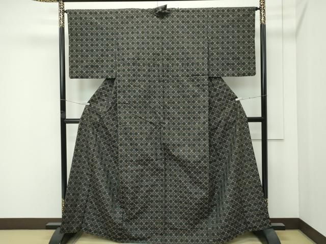 平和屋本店●極上　本場琉球　読谷山花織　紬地　黒緑色地　逸品　CZAA4539s6 平和屋本店○極上 本場琉球 読谷山花織 紬地 黒緑色地 逸品 CZAA4539s6
