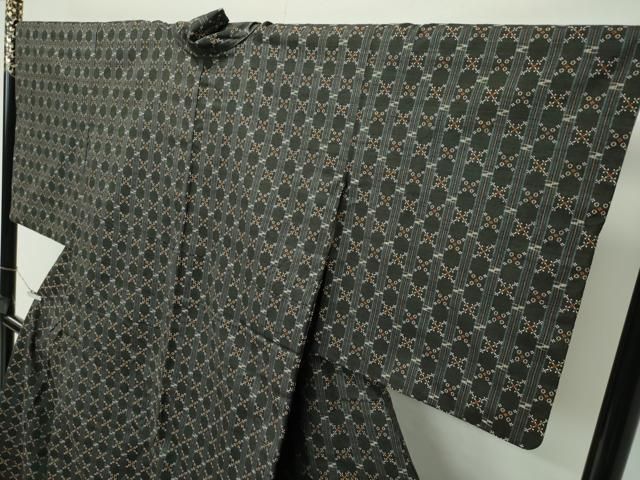 平和屋本店○極上 本場琉球 読谷山花織 紬地 黒緑色地 逸品 CZAA4539s6