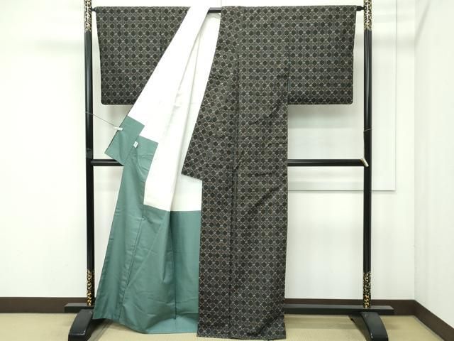 平和屋本店●極上　本場琉球　読谷山花織　紬地　黒緑色地　逸品　CZAA4539s6 平和屋本店○極上 本場琉球 読谷山花織 紬地 黒緑色地 逸品 CZAA4539s6