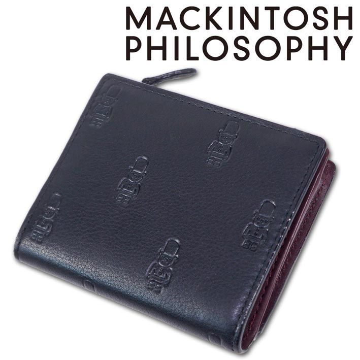 マッキントッシュフィロソフィー 牛革 二つ折り財布 バッキンガムベア メンズ ブラック×パープル 定価15 400円 レザー プレゼント ギフト 無料ラッピング