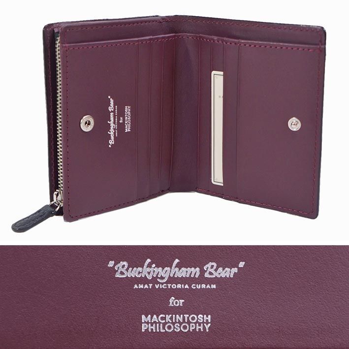 マッキントッシュフィロソフィー 牛革 二つ折り財布 バッキンガムベア メンズ ブラック×パープル 定価15 400円 レザー プレゼント ギフト 無料ラッピング