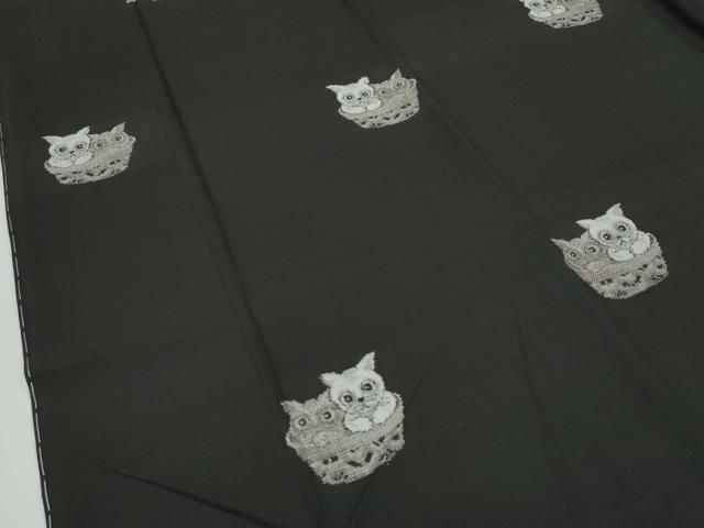 平和屋本店●極上　本場大島紬　泥染め　９マルキ　地空き　総絣　猫とミミズク　盛東洋男作　証紙付き　逸品　未使用　CZAA4632s6 平和屋本店○極上 本場大島紬 泥染め 9マルキ 地空き 総絣 猫と