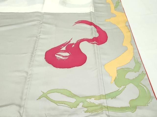 平和屋本店●希少 芸術家 岡本太郎 お引きずり・お引き摺り・引き振袖 和装 結婚式 舞妓 芸妓 芸者 墨流し文様 銀通し地 逸品 CZAA4645s6 平和屋本店○希少 芸術家 岡本太郎 お引きずり・お引き摺り・引き振袖