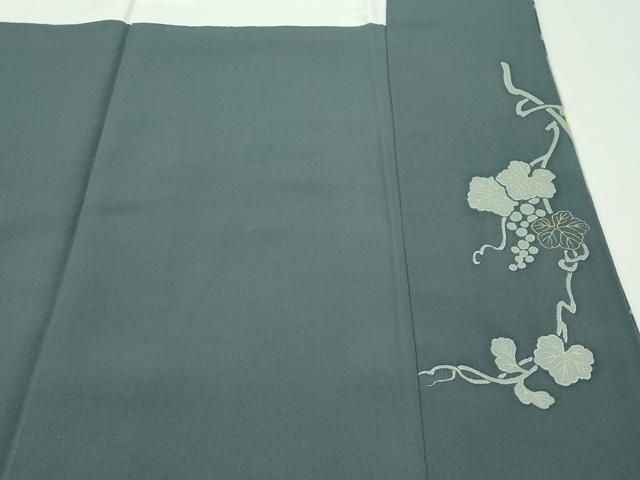 平和屋本店●極上　訪問着　葡萄蔦の葉草花文　暈し染め　金彩　柳煤竹色地　逸品　CZAA4658s6 平和屋本店○極上 訪問着 葡萄蔦の葉草花文 暈し染め 金彩 柳煤竹色地