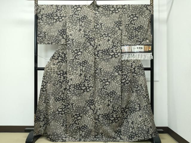 平和屋本店▽極上 石川県指定無形文化財 牛首紬 白山工房 手織り 単衣