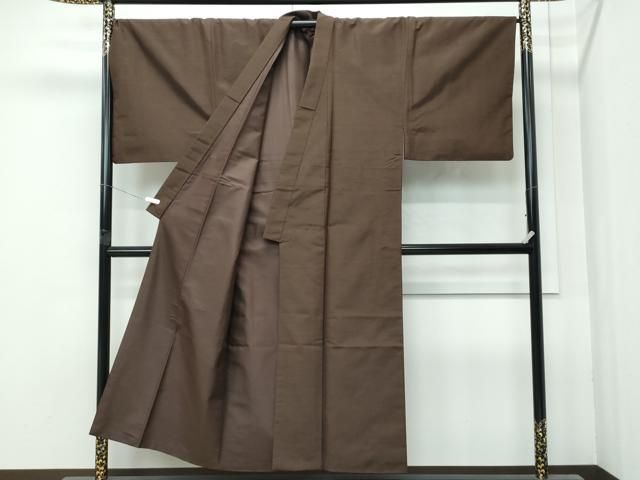 上 男性 紬 アンサンブル 長襦袢セット 色無地 涅色 s 6