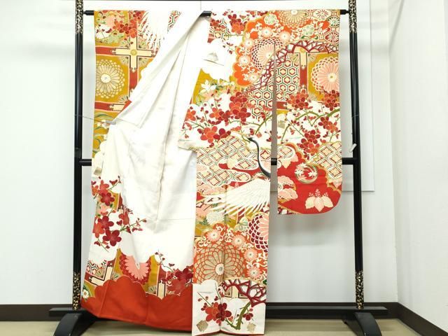 上 アンティーク 大正ロマン 振袖 駒刺繍 飛鶴花松文 金銀彩 s 6