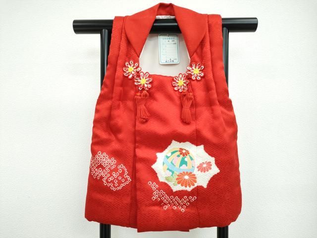 上 七五三 女の子 3歳 被布 草履 巾着 髪飾りセット ４点セット 手描き 絞り 花毬文 金彩 s 6