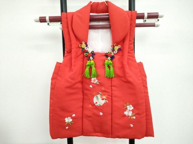 上 七五三 女の子 3歳 被布 草履 巾着 髪飾りセット ４点セット 刺繍 鈴 草花文 金糸 s 6