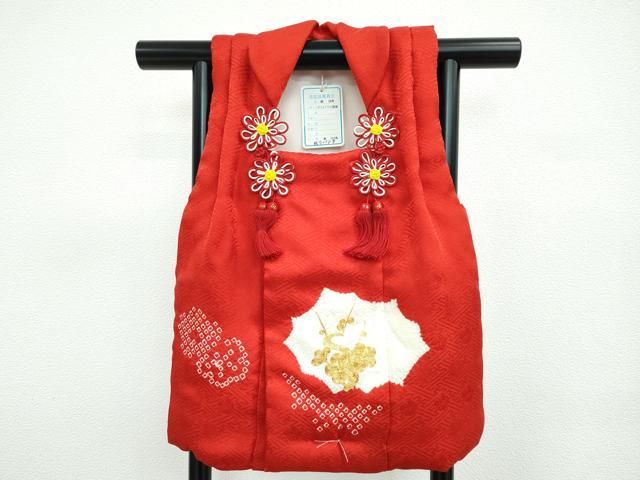 上 七五三 女の子 3歳 被布 草履 巾着 髪飾りセット ４点セット 駒刺繍 絞り 梅 毬 s 6