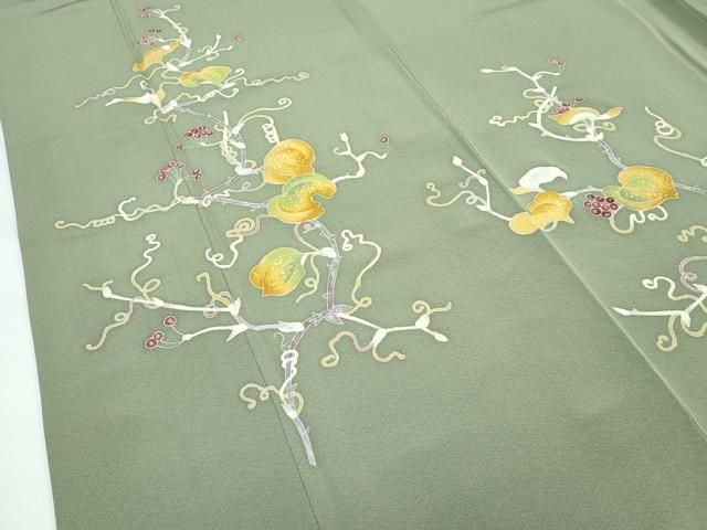 平和屋本店○極上 本加賀友禅作家 押田正義 訪問着 山帰来落 鶸茶色地