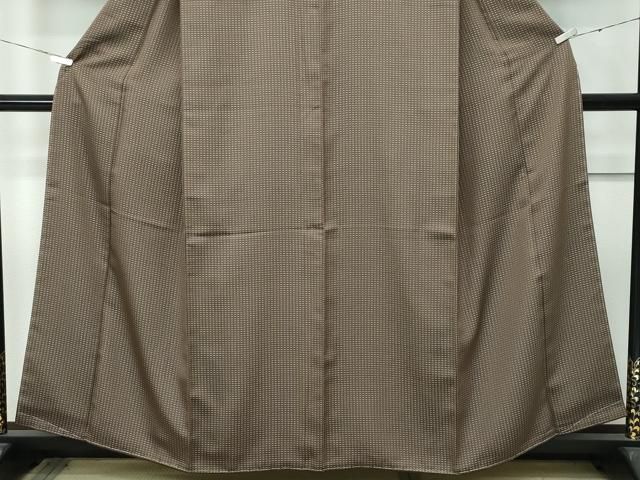 平和屋本店○希少 西陣 木野織物 菱屋善兵衛謹製 お召 格子柄 反端付き