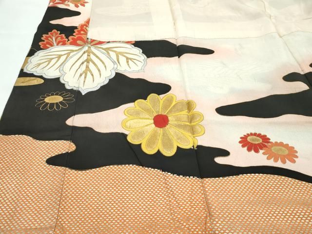  上 アンティーク 大正ロマン 振袖 刺繍 風景鳳凰花文 暈し染め 金銀糸 s 6 振袖 着物