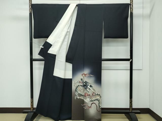 上 染色作家 草野一騎 色留袖 手描き 龍 暈し染め 蝋色地 健勝苑扱い s 6