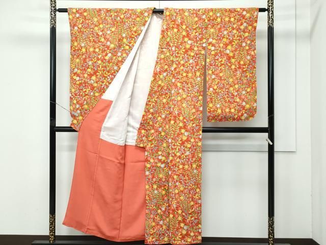 ∵ 上 創業460年 千總 女の子 十三参り 子供 祝着 草花文 鬼しぼ縮緬 赤茶色地 s 6