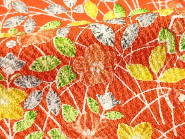 草花文 鬼しぼ縮緬