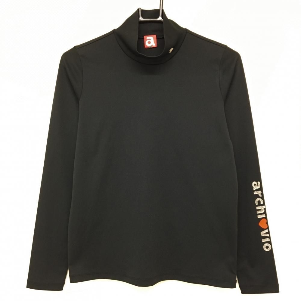 美品】アルチビオ 長袖ハイネックシャツ 黒 袖ロゴシルバー レディース