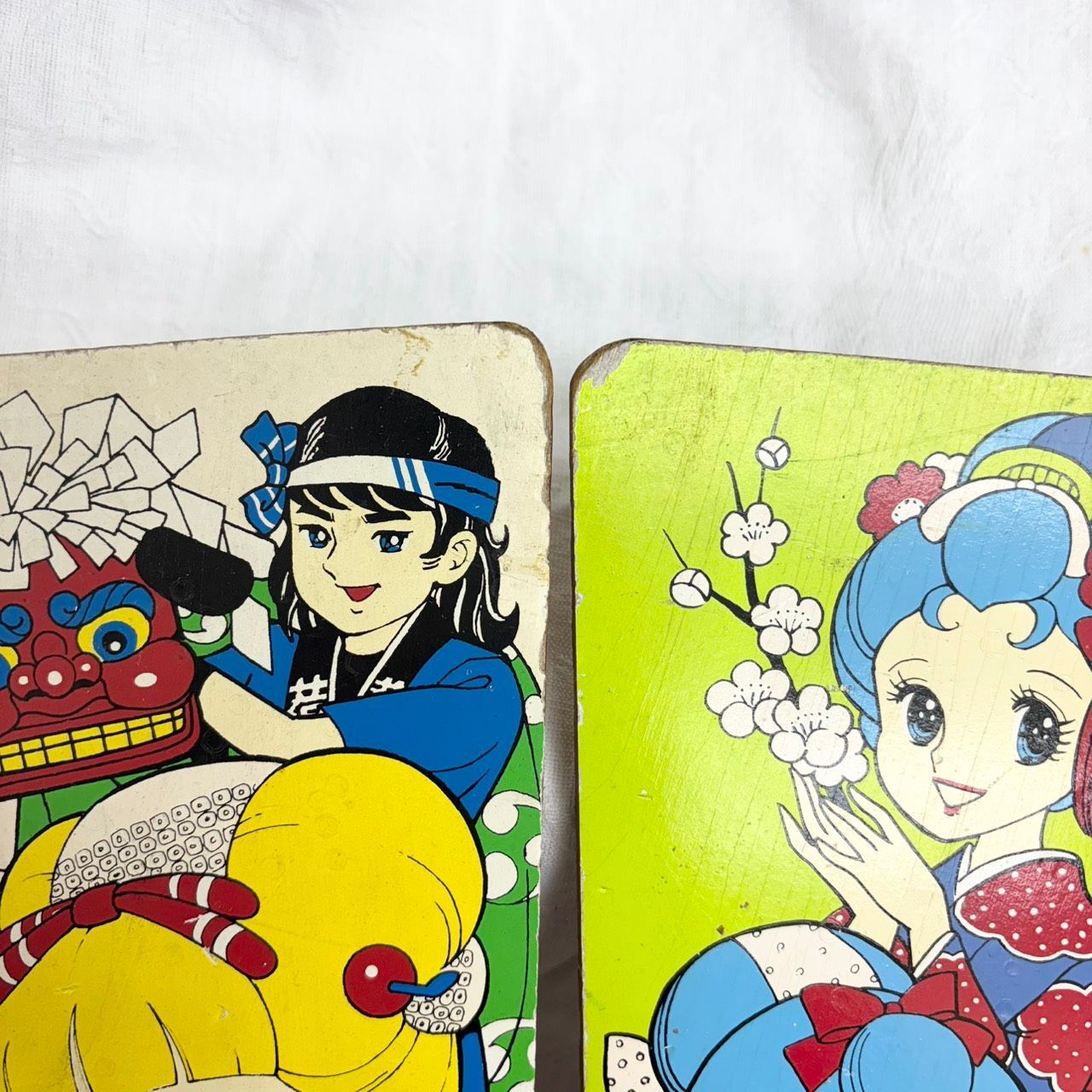 284 昭和レトロ 羽子板 2本 内藤ルネ パンダ がんばれ!!ロボコン ミニ