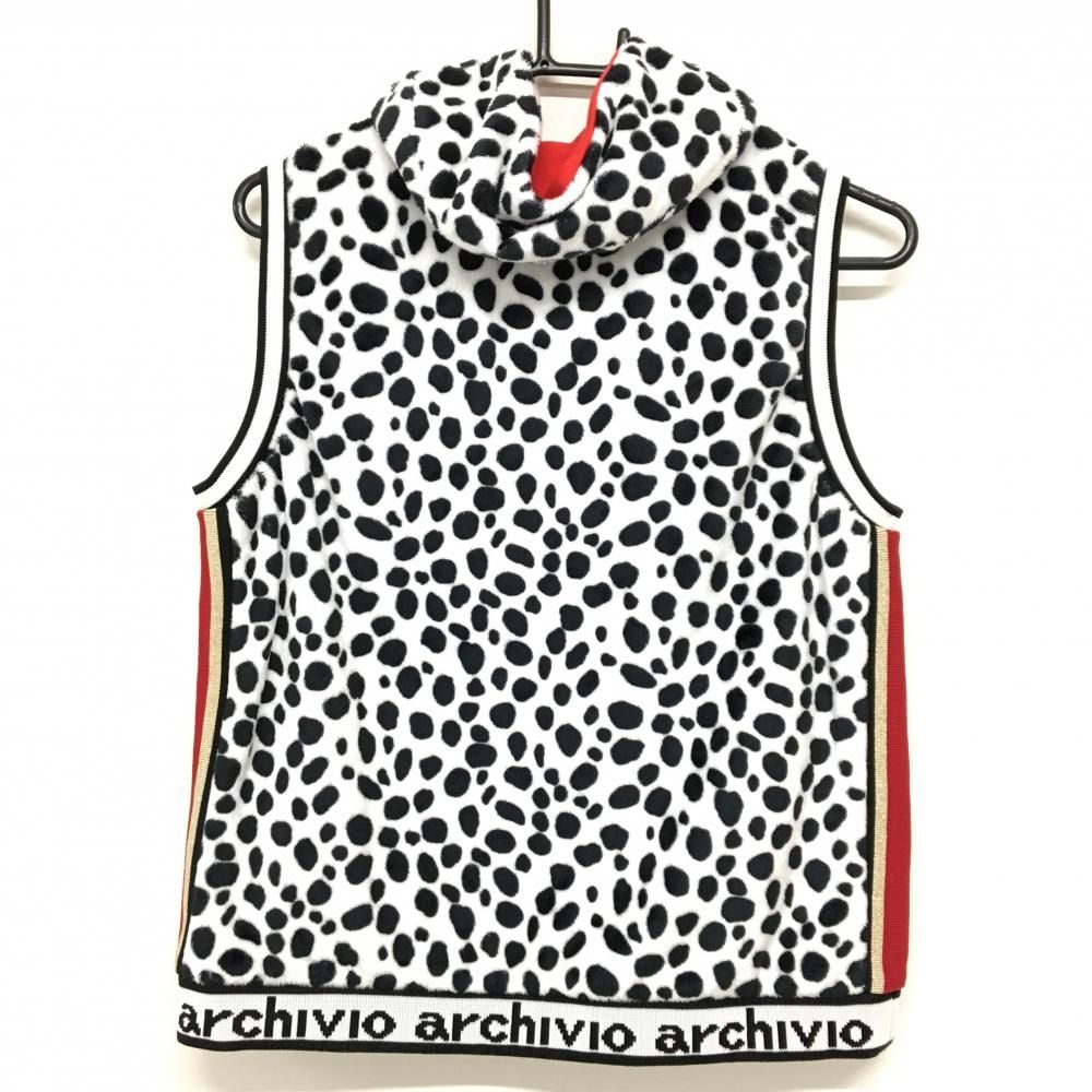 超 アルチビオ ベスト 白×黒 ダルメシアン 起毛 パーカー風 レディース 40 L ゴルフウェア archivio