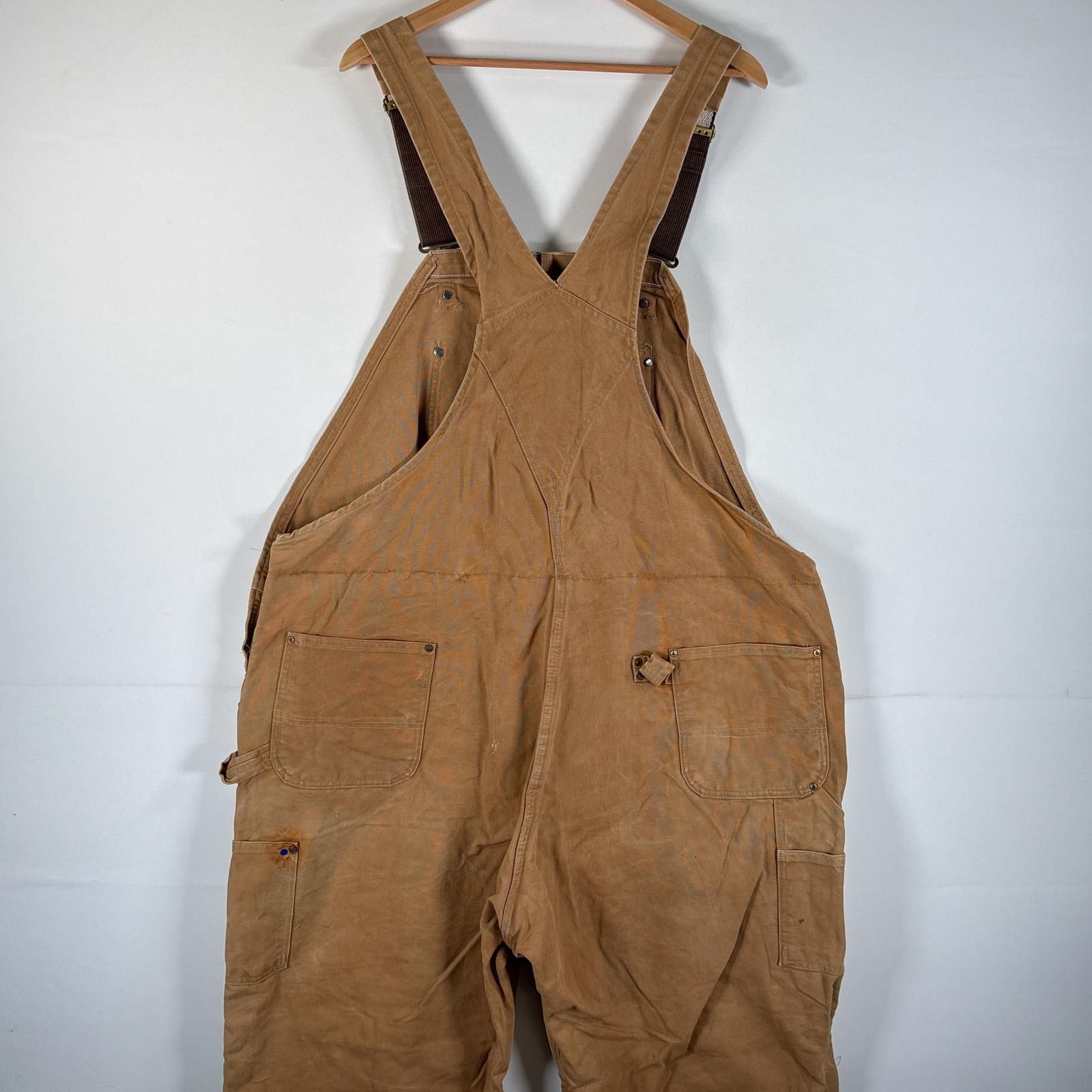 古着 カーハート Carhartt オーバーオール ダック ワンポイントロゴ サイドポケット ダブルニー  大きいサイズ キャメル メンズ 古着 カーハート Carhartt オーバーオール ダック ワンポイントロゴ