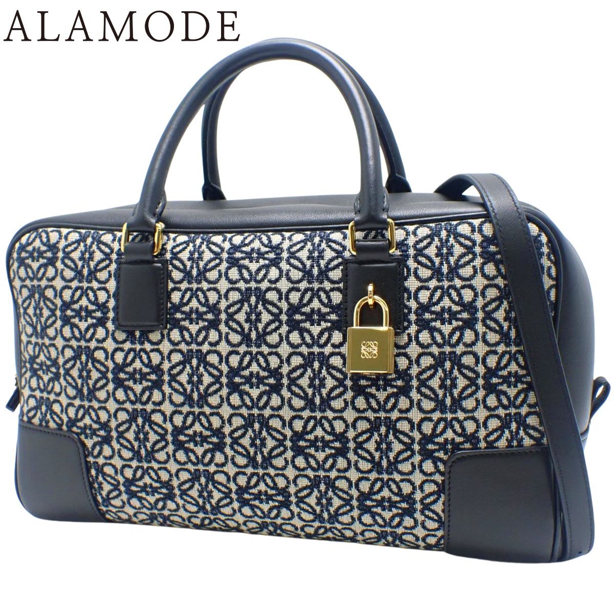 LOEWE(ロエベ) アマソナ28 ハンドバッグ 2WAY ショルダー 肩掛け 斜め掛け カーフ アナグラムジャガード ブラック黒 ネイビー紺 ゴールド金具 A039N08X02 レディース 40802159441【中古】【アラモード】 LOEWE(ロエベ) アマソナ28 ハンドバッグ 2WAY ショルダー 肩掛け 斜め