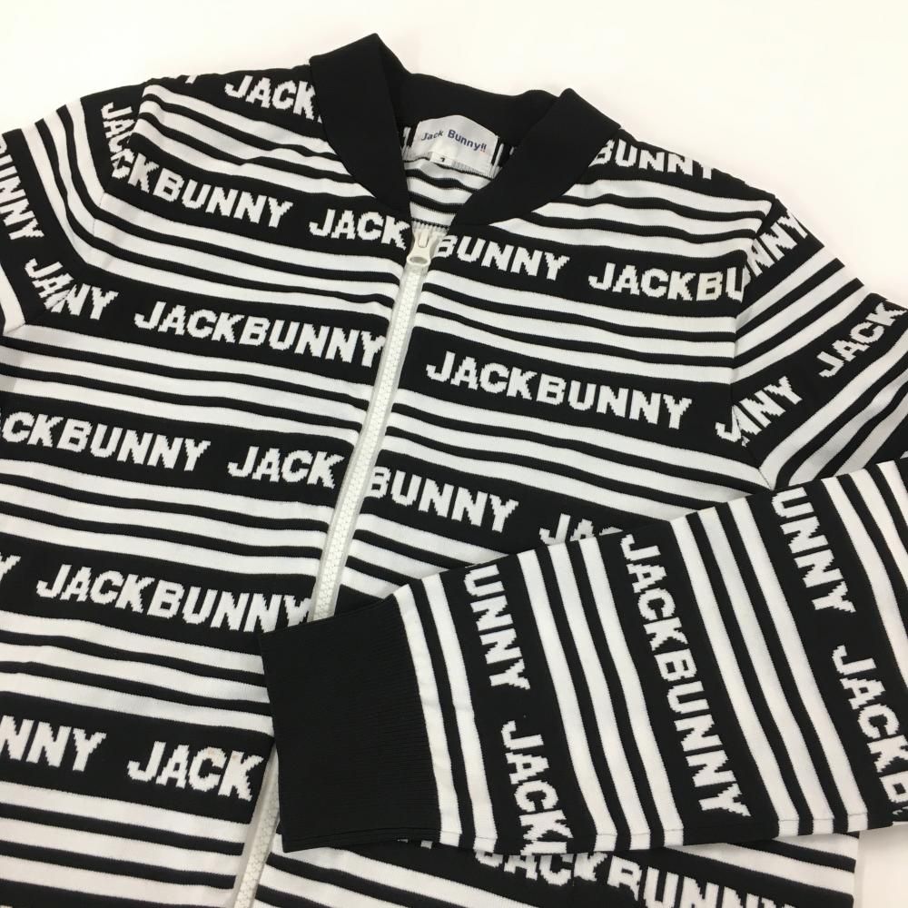 美品】ジャックバニー ニットブルゾン 白×黒 ボーダー ロゴライン