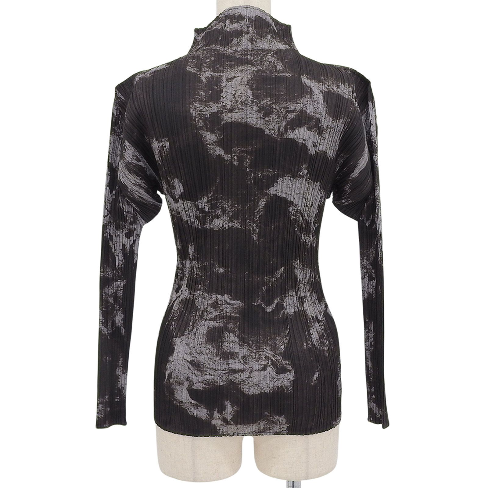 PLEATS PLEASE プリーツプリーズ イッセイミヤケ PP 94-JK 591 マーブルプリント ボトルネック 長袖 カットソー ブラック グレー 3 レディース