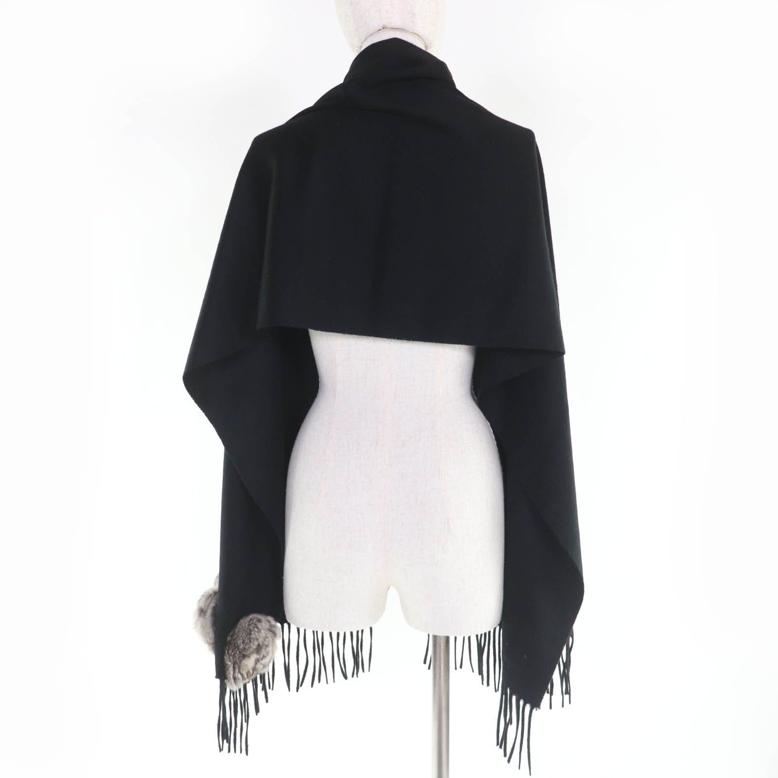 美品☆FENDI フェンディ カシミヤ100％ チンチラ ロゴ刺繍 フリンジ付