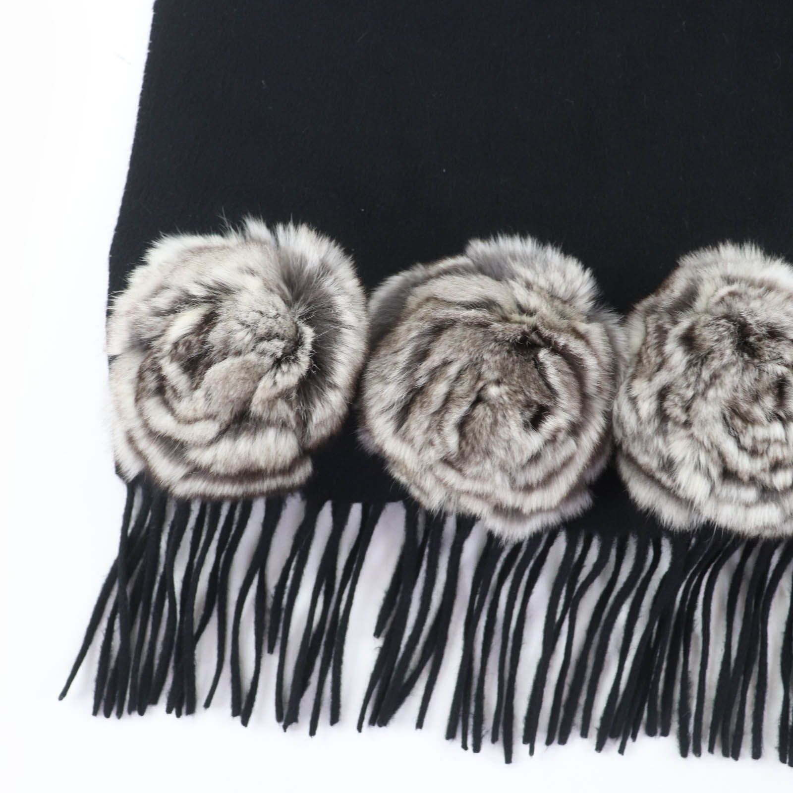 【美品】FENDI フェンディ　オリラグストール　カシミヤ100%　高級 黒 美品】FENDI フェンディ オリラグストール カシミヤ100% 高級 黒