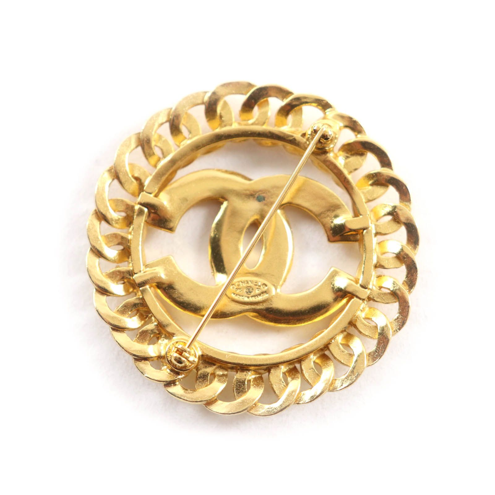 CHANEL シャネル ヴィンテージ 96 P ココマーク チェーンデザイン ブローチ ゴールド フランス製 レディース