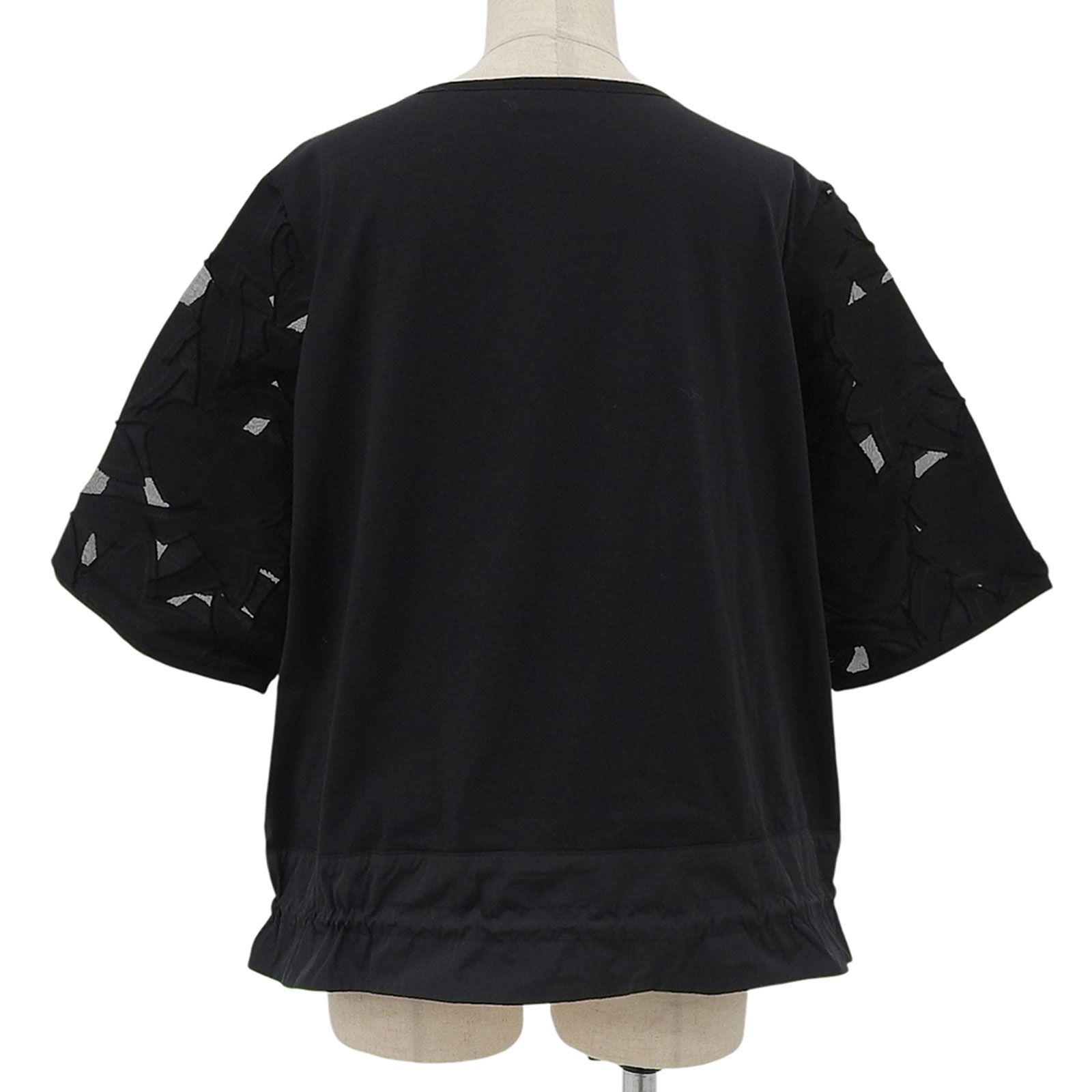 MONCLER モンクレール MAGLIA GIROCOLLO コットン シルク混 シアー 半袖 カットソー ブラック L イタリア製 レディース