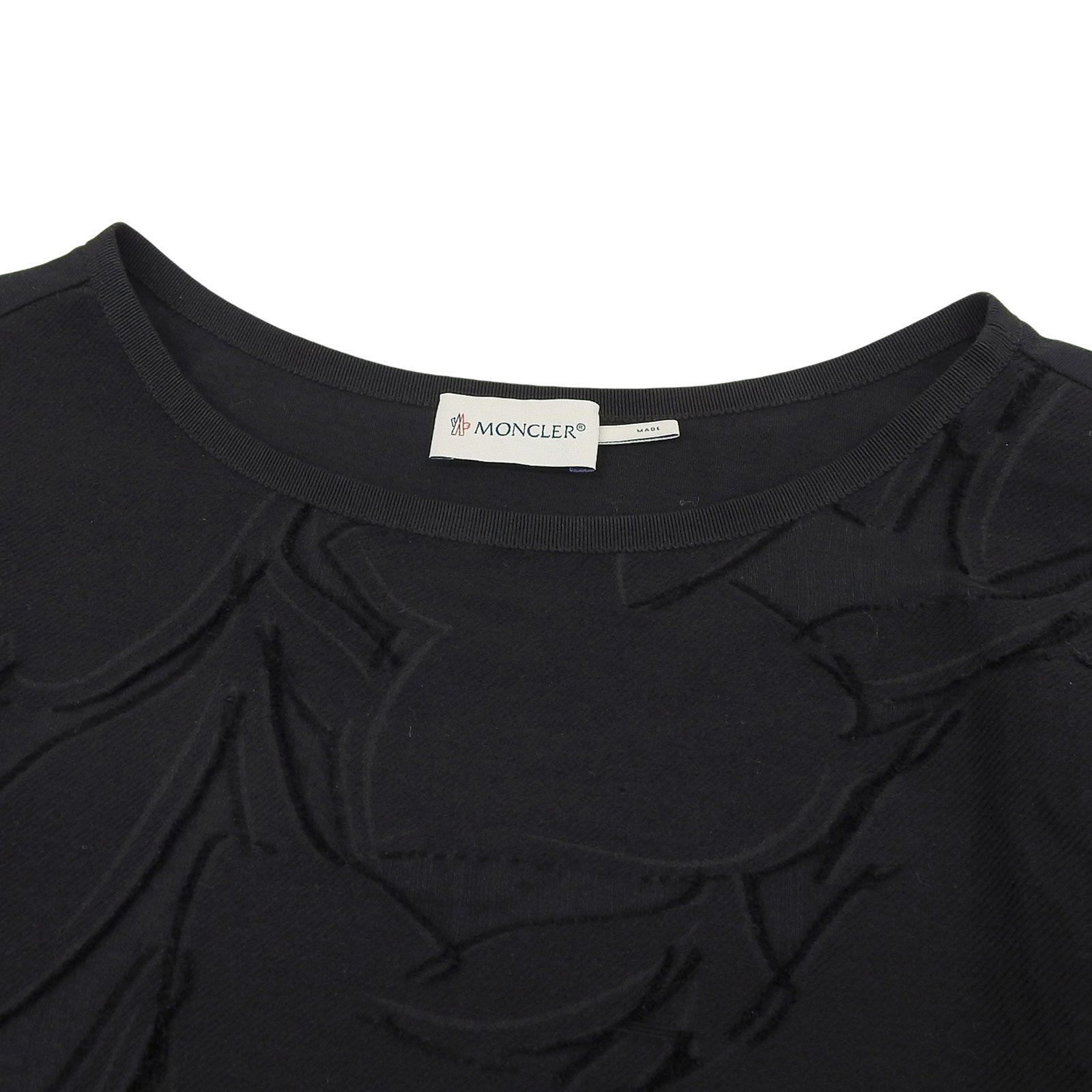 美品▲MONCLER モンクレール MAGLIA GIROCOLLO コットン シルク混 シアー 半袖 カットソー ブラック L イタリア製 正規品 レディース 美品△MONCLER モンクレール MAGLIA GIROCOLLO コットン シルク混