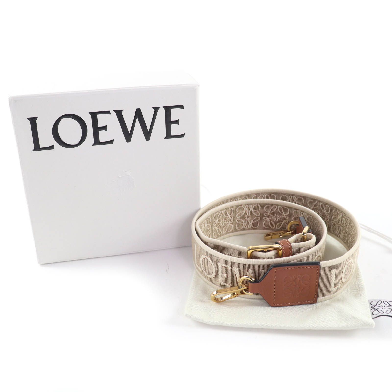LOEWE ロエベ アナグラム ストラップ レザー ナチュラル タン レザー使い ショルダーストラップ 箱 保存袋付き スペイン製 レディース