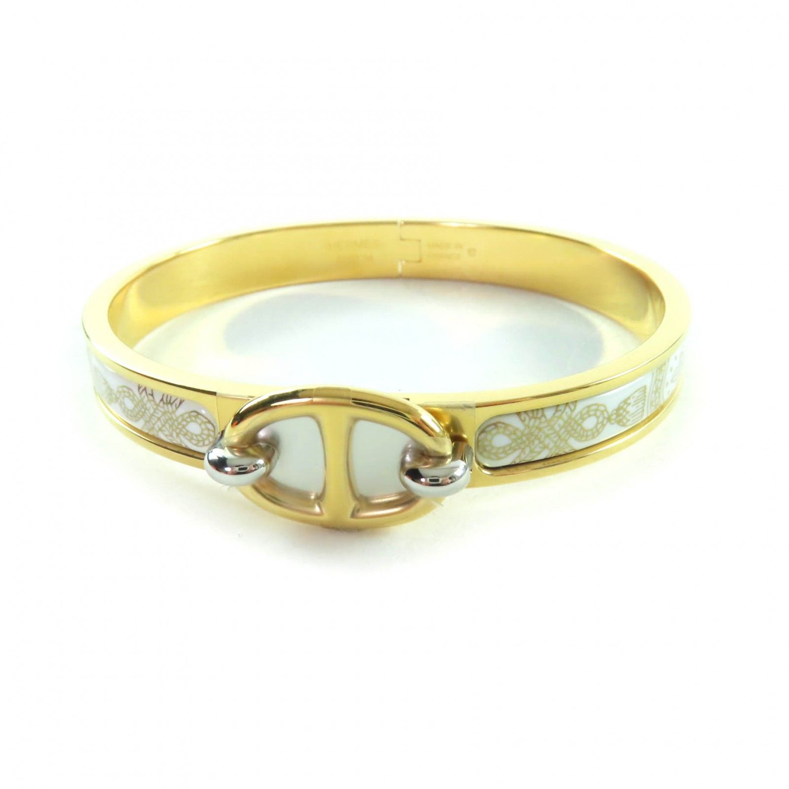 HERMES エルメス 製 ミニ クリック シェーヌ ダンクル グラン アパラ バングル ホワイト ゴールド 箱 保存袋付き フランス製 レディース