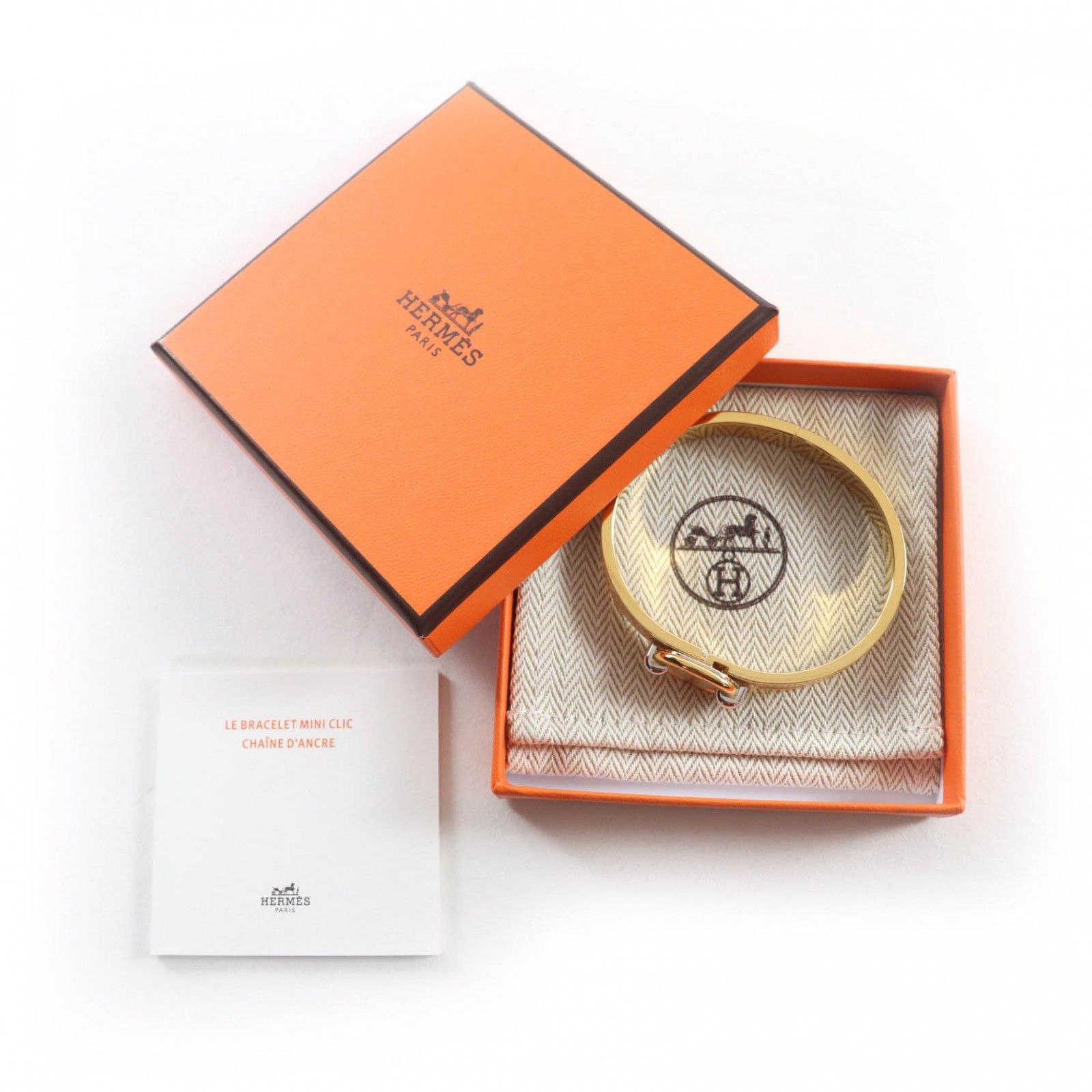 HERMES エルメス 製 ミニ クリック シェーヌ ダンクル グラン アパラ バングル ホワイト ゴールド 箱 保存袋付き フランス製 レディース