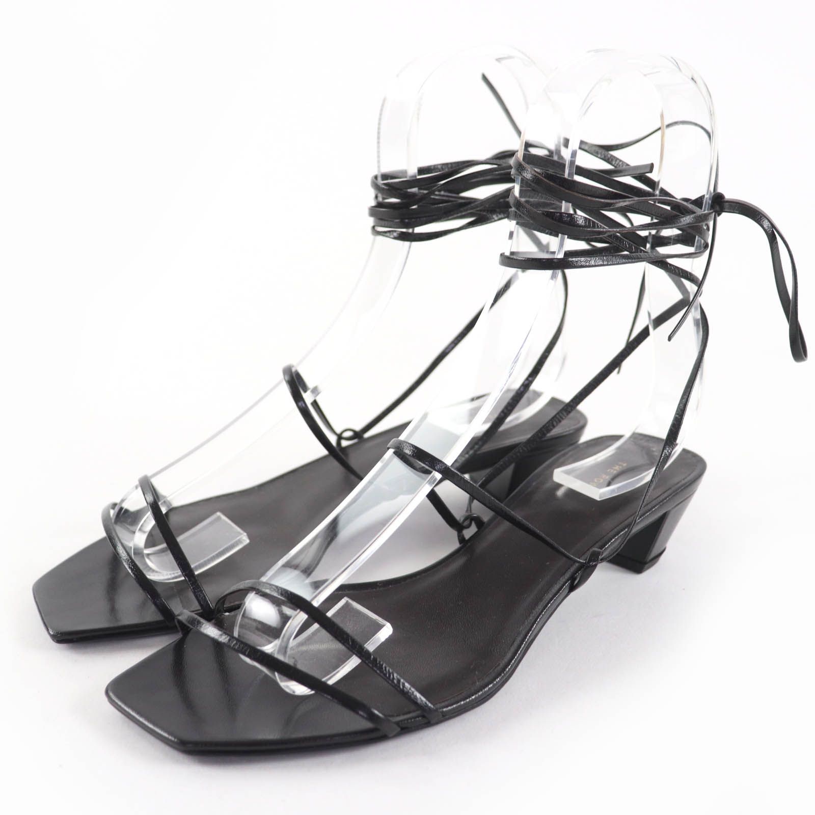 THE ROW ザロウ GRAPHIC STRAP KITTEN スクエアトゥ レザー サンダル ブラック 35 箱 保存袋付き イタリア製 レディース