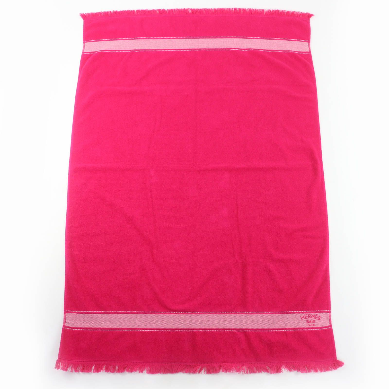 HERMES エルメス ビーチタオル ヨッティング PM コットン100％ ロゴ フリンジ付 大判 タオル ピンク レディース