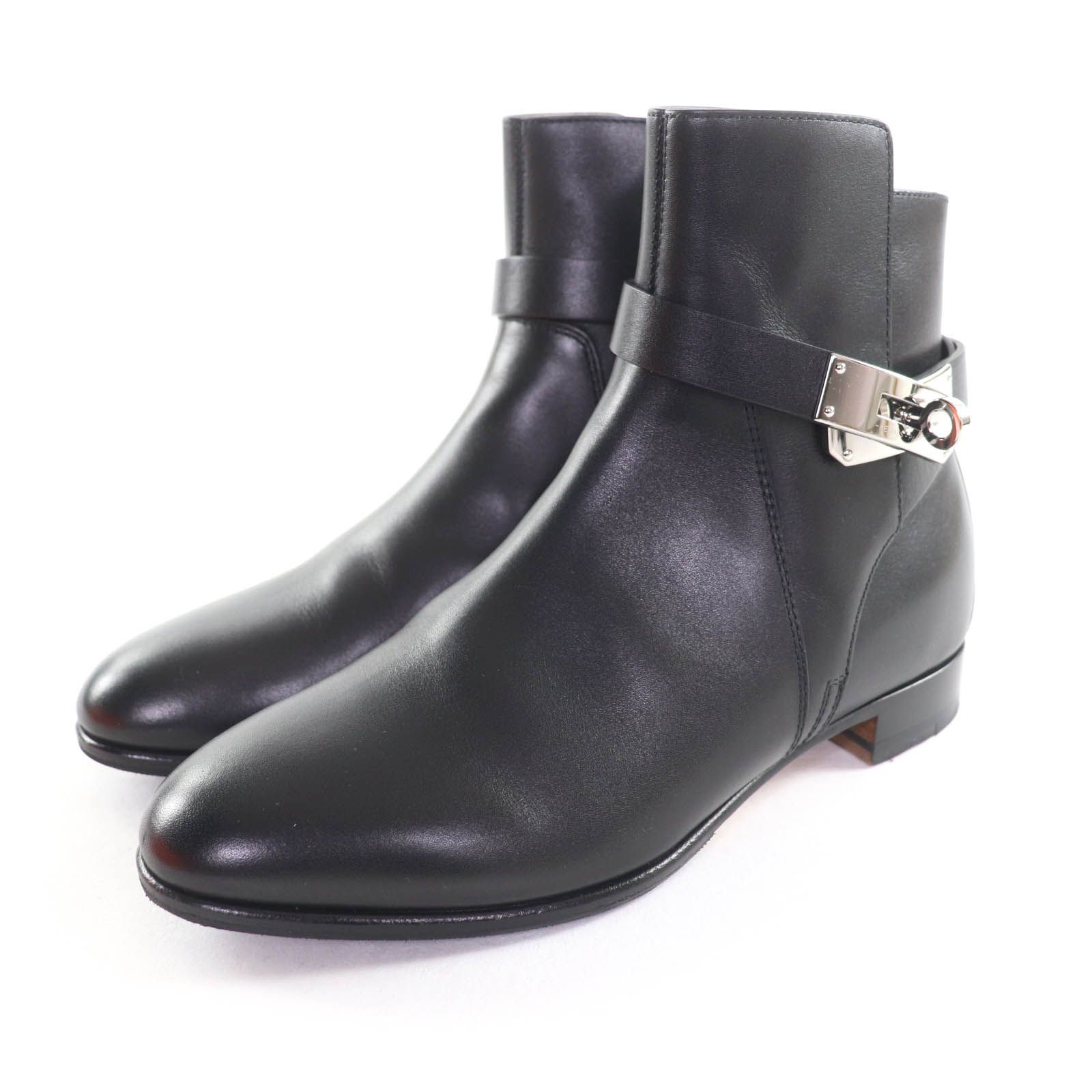 美品 エルメス レザー ショートブーツ ネオ ケリーバックル シルバー金具 36 美品☆HERMES エルメス ネオ シルバー金具 ケリーバックル レザー
