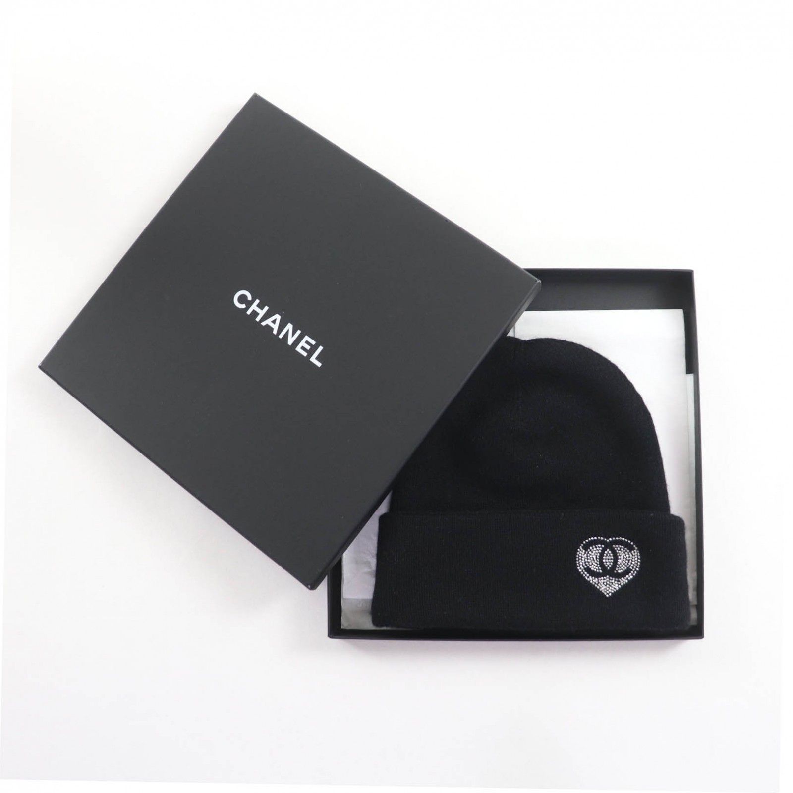 美品✨シャネル カシミヤ100％ ニットキャップ ココマーク ラインストーン付き 極美品☆CHANEL シャネル カシミヤ100％ ココマーク ラインストーン付