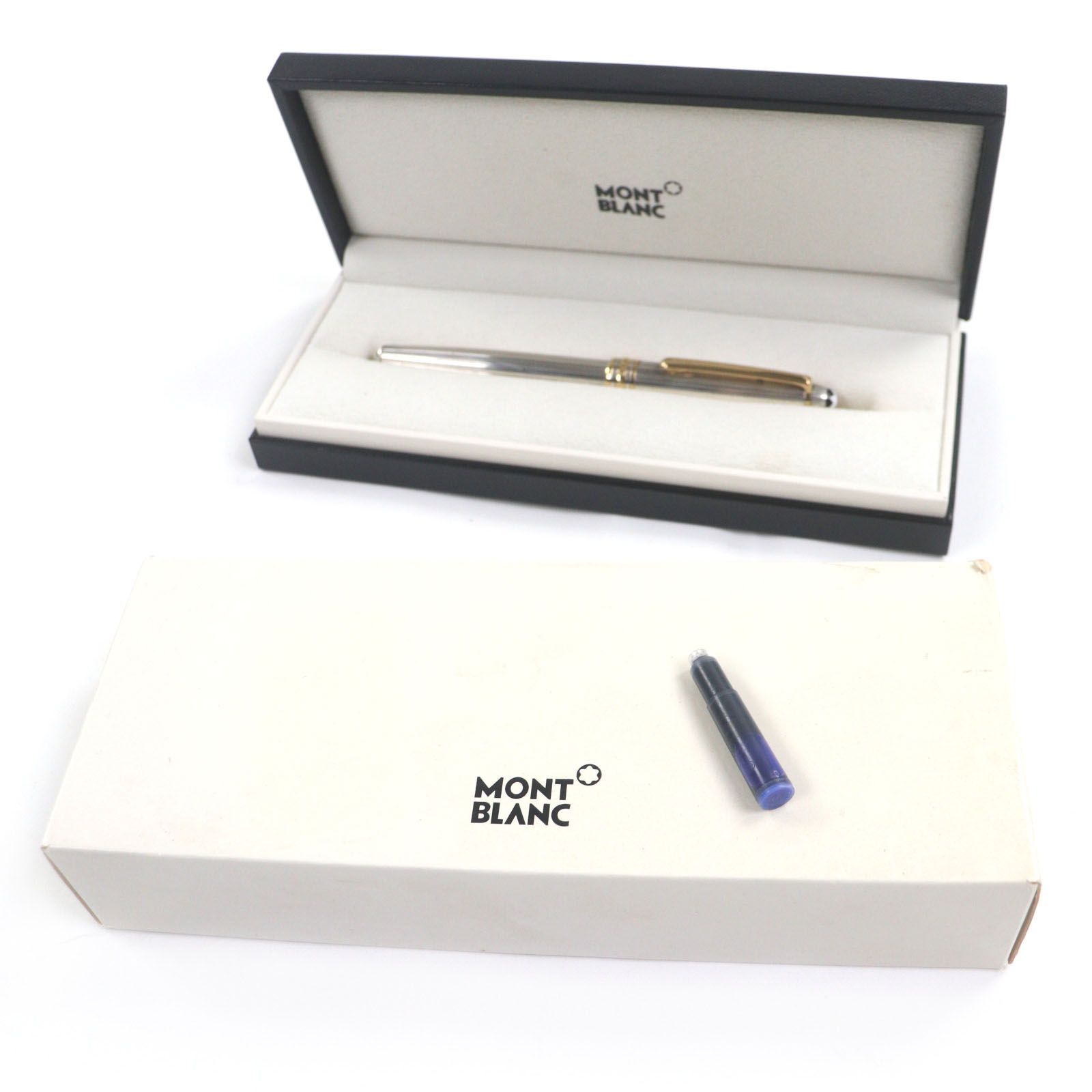 モンブラン ソリテール ペン先18 K Mニブ ホワイトスター 万年筆 シルバー ゴールド 箱 ケース付き ドイツ製 総重量27 53 g メンズ