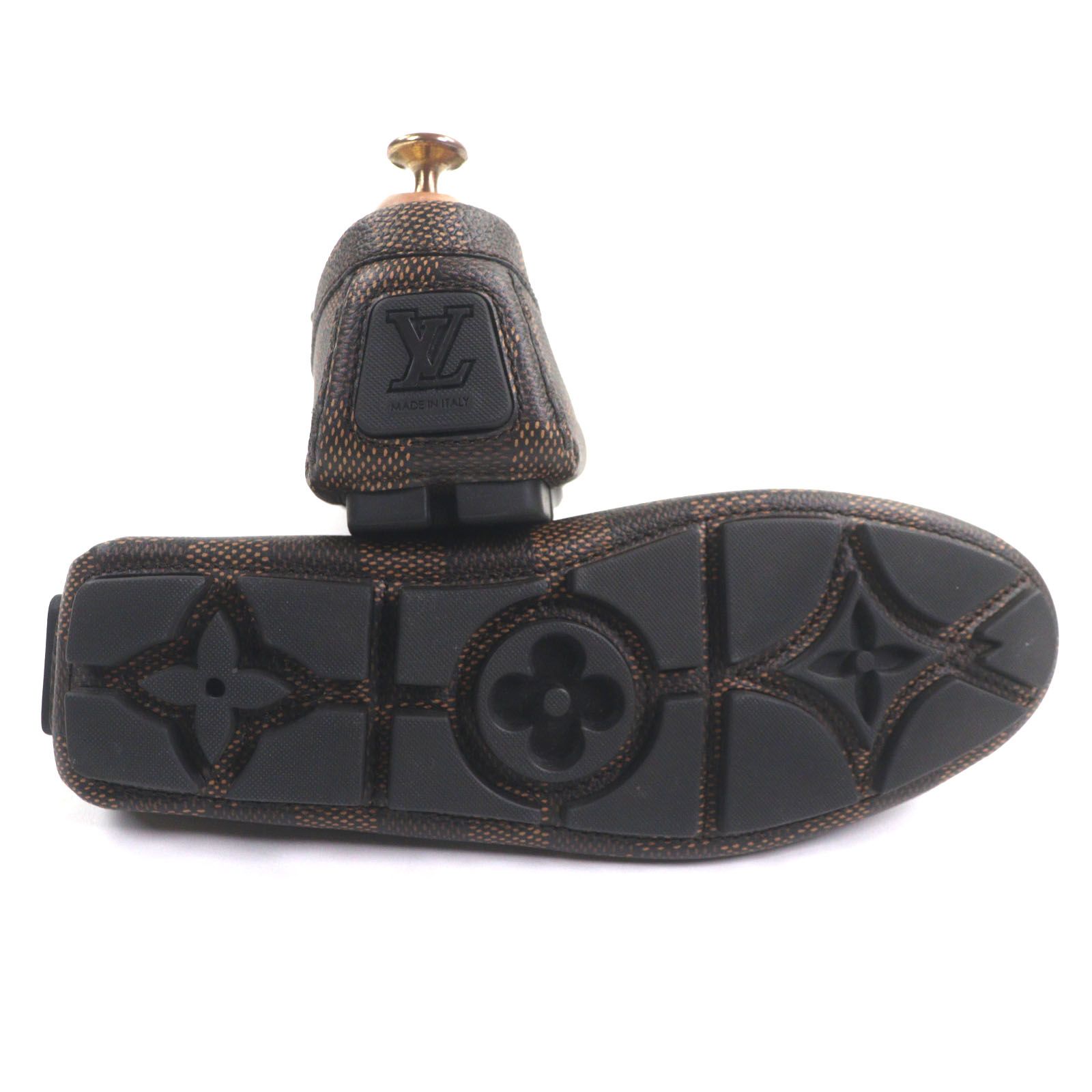  LOUIS VUITTON ルイヴィトン 1 ADGBG LVドライバー ダミエ グレインカーフレザー エベヌ モカシン デッキシューズ 6 5 保存袋付き イタリア製 メンズ モカシン デッキシューズ ブーツ 革靴