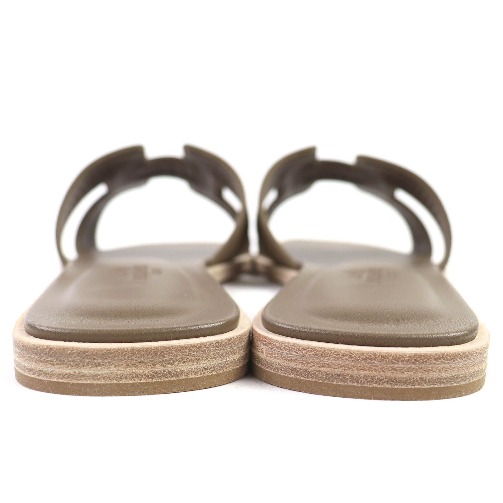  HERMES エルメス オラン エトゥープ Hロゴ レザー フラット サンダル ミュール 37 箱 保存袋付き イタリア製 レディース ミュール サンダル ミュール