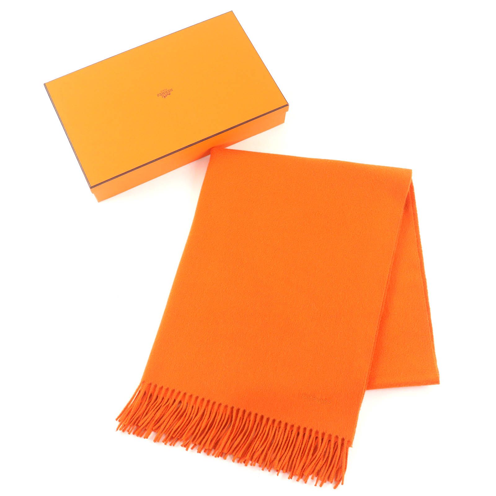 エルメス スコットランド製 カシミヤ100% フリンジ 大判マフラー ストール 美品△HERMES エルメス カシミヤ100％ ロゴ刺繍 フリンジ 大判