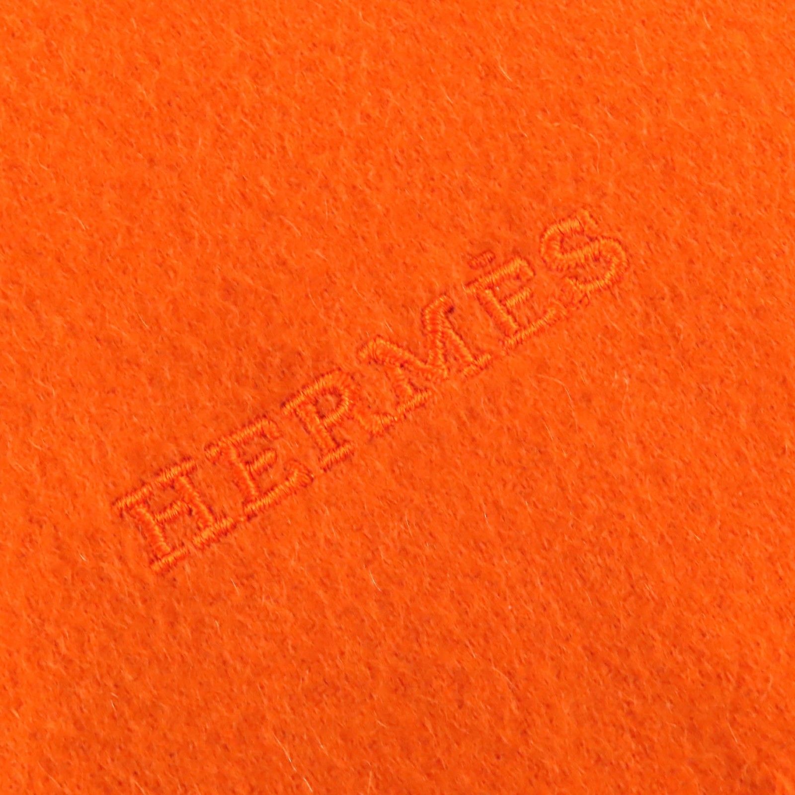 美品△HERMES エルメス カシミヤ100％ ロゴ刺繍 フリンジ 大判