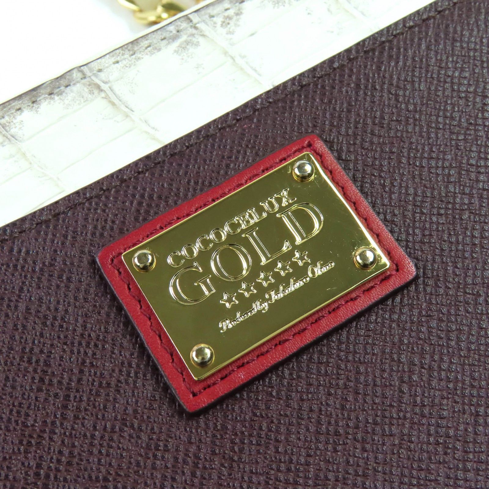  COCOCELUX GOLD ココセリュクス ゴールド ロゴ金具 パイソン使い クロコダイルレザー チェーンストラップ ショルダー ウォレット 長財布 ブラウン アイボリー系 イタリア製 レディース 長財布 小物